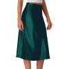 imageLYANER Womens Elegant Satin Silky Skirt High Waist Flared Zipper A Line Midi SkirtsDark Green