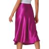 imageLYANER Womens Elegant Satin Silky Skirt High Waist Flared Zipper A Line Midi SkirtsRose