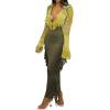 imageLYANER Womens Fringed Side Tassels Elastic Waist Slim Bodycon Pencil Maxi SkirtsArmy Green