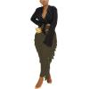 imageLYANER Womens Fringed Side Tassels Elastic Waist Slim Bodycon Pencil Maxi SkirtsArmy Green