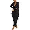 imageLYANER Womens Fringed Side Tassels Elastic Waist Slim Bodycon Pencil Maxi SkirtsBlack