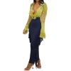 imageLYANER Womens Fringed Side Tassels Elastic Waist Slim Bodycon Pencil Maxi SkirtsDark Blue