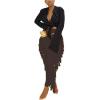 imageLYANER Womens Fringed Side Tassels Elastic Waist Slim Bodycon Pencil Maxi SkirtsDark Brown