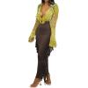 imageLYANER Womens Fringed Side Tassels Elastic Waist Slim Bodycon Pencil Maxi SkirtsDark Brown