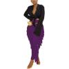 imageLYANER Womens Fringed Side Tassels Elastic Waist Slim Bodycon Pencil Maxi SkirtsDark Purple