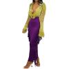 imageLYANER Womens Fringed Side Tassels Elastic Waist Slim Bodycon Pencil Maxi SkirtsDark Purple