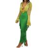 imageLYANER Womens Fringed Side Tassels Elastic Waist Slim Bodycon Pencil Maxi SkirtsGrass Green