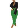 imageLYANER Womens Fringed Side Tassels Elastic Waist Slim Bodycon Pencil Maxi SkirtsGrass Green
