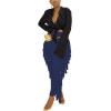 imageLYANER Womens Fringed Side Tassels Elastic Waist Slim Bodycon Pencil Maxi SkirtsNavy Blue