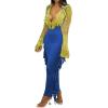 imageLYANER Womens Fringed Side Tassels Elastic Waist Slim Bodycon Pencil Maxi SkirtsRoyal Blue