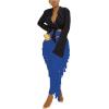 imageLYANER Womens Fringed Side Tassels Elastic Waist Slim Bodycon Pencil Maxi SkirtsRoyal Blue