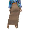 imageLYANER Womens Fringed Side Tassels Elastic Waist Slim Bodycon Pencil Maxi SkirtsSolid Khaki