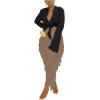 imageLYANER Womens Fringed Side Tassels Elastic Waist Slim Bodycon Pencil Maxi SkirtsSolid Khaki