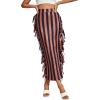 imageLYANER Womens Fringed Side Tassels Elastic Waist Slim Bodycon Pencil Maxi SkirtsStripe Brown