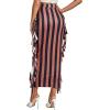 imageLYANER Womens Fringed Side Tassels Elastic Waist Slim Bodycon Pencil Maxi SkirtsStripe Brown