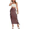 imageLYANER Womens Fringed Side Tassels Elastic Waist Slim Bodycon Pencil Maxi SkirtsStripe Brown