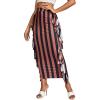 imageLYANER Womens Fringed Side Tassels Elastic Waist Slim Bodycon Pencil Maxi SkirtsStripe Brown