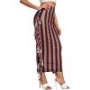 imageLYANER Womens Fringed Side Tassels Elastic Waist Slim Bodycon Pencil Maxi SkirtsStripe Brown