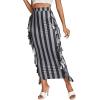 imageLYANER Womens Fringed Side Tassels Elastic Waist Slim Bodycon Pencil Maxi SkirtsStripe Gray
