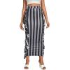 imageLYANER Womens Fringed Side Tassels Elastic Waist Slim Bodycon Pencil Maxi SkirtsStripe Gray