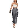 imageLYANER Womens Fringed Side Tassels Elastic Waist Slim Bodycon Pencil Maxi SkirtsStripe Gray