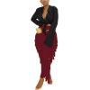 imageLYANER Womens Fringed Side Tassels Elastic Waist Slim Bodycon Pencil Maxi SkirtsWine Red