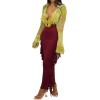 imageLYANER Womens Fringed Side Tassels Elastic Waist Slim Bodycon Pencil Maxi SkirtsWine Red