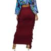 imageLYANER Womens Fringed Side Tassels Elastic Waist Slim Bodycon Pencil Maxi SkirtsWine Red