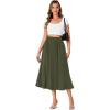 imageLYANER Womens High Elastic Waist Pleated Flare A Line Midi Skirt with PocketsArmy Green