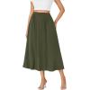 imageLYANER Womens High Elastic Waist Pleated Flare A Line Midi Skirt with PocketsArmy Green
