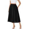 imageLYANER Womens High Elastic Waist Pleated Flare A Line Midi Skirt with PocketsBlack