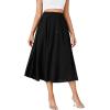 imageLYANER Womens High Elastic Waist Pleated Flare A Line Midi Skirt with PocketsBlack