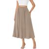 imageLYANER Womens High Elastic Waist Pleated Flare A Line Midi Skirt with PocketsKhaki