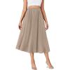 imageLYANER Womens High Elastic Waist Pleated Flare A Line Midi Skirt with PocketsKhaki
