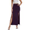 imageLYANER Womens High Waist Slit Split Solid Bodycon Long Maxi SkirtDark Purple