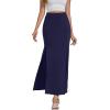 imageLYANER Womens High Waist Slit Split Solid Bodycon Long Maxi SkirtNavy Blue