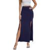 imageLYANER Womens High Waist Slit Split Solid Bodycon Long Maxi SkirtNavy Blue