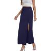 imageLYANER Womens High Waist Slit Split Solid Bodycon Long Maxi SkirtNavy Blue