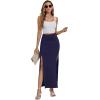 imageLYANER Womens High Waist Slit Split Solid Bodycon Long Maxi SkirtNavy Blue