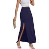 imageLYANER Womens High Waist Slit Split Solid Bodycon Long Maxi SkirtNavy Blue