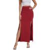 imageLYANER Womens High Waist Slit Split Solid Bodycon Long Maxi SkirtWine Red