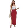 imageLYANER Womens High Waist Slit Split Solid Bodycon Long Maxi SkirtWine Red