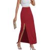 imageLYANER Womens High Waist Slit Split Solid Bodycon Long Maxi SkirtWine Red