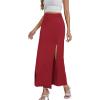 imageLYANER Womens High Waist Slit Split Solid Bodycon Long Maxi SkirtWine Red