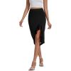 imageLYANER Womens High Waist Stretchy Ruffle Trim Slit Split Asymmetrical Bodycon Midi SkirtBlack