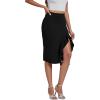 imageLYANER Womens High Waist Stretchy Ruffle Trim Slit Split Asymmetrical Bodycon Midi SkirtBlack