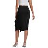 imageLYANER Womens High Waist Stretchy Ruffle Trim Slit Split Asymmetrical Bodycon Midi SkirtBlack
