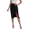 imageLYANER Womens High Waist Stretchy Ruffle Trim Slit Split Asymmetrical Bodycon Midi SkirtBlack
