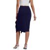 imageLYANER Womens High Waist Stretchy Ruffle Trim Slit Split Asymmetrical Bodycon Midi SkirtNavy Blue