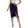 imageLYANER Womens High Waist Stretchy Ruffle Trim Slit Split Asymmetrical Bodycon Midi SkirtNavy Blue